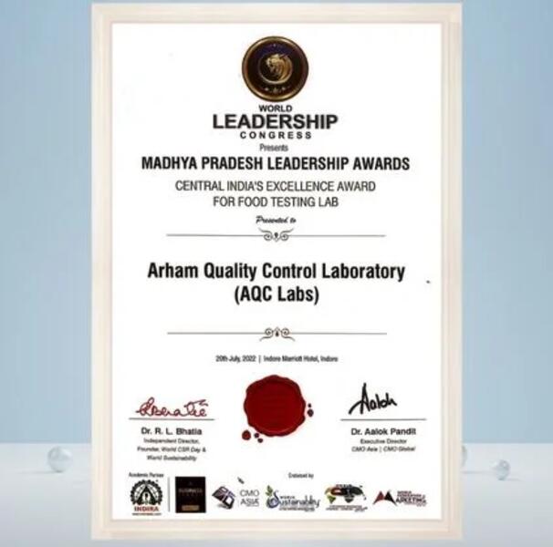 Madhya Pradesh Leadership Award — Central India's Excellence Award for Food Testing Lab
